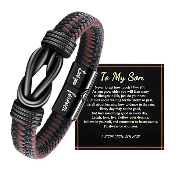 "To My Son" Bracelet "Love You Forever" | Brown Braided Leather Bracelet