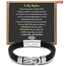 "To My Nephew" Bracelet "Love You Forever" | Brown Braided Leather Bracelet