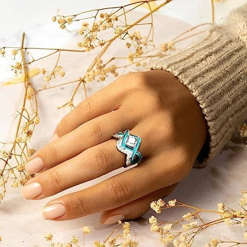 Turquoise Ocean Wave Ring | 2-Piece Ring With Zircon