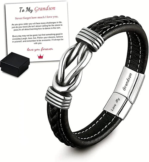 To My Son/Grandson Bracelet "Forever Linked Together" | Braided Leather Bracelet