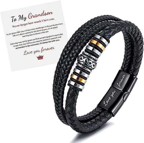Son/Grandson Bracelet "Love You Forever" | Braided Leather Bracelet