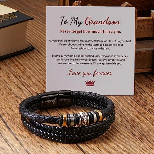 Son/Grandson Bracelet "Love You Forever" | Braided Leather Bracelet