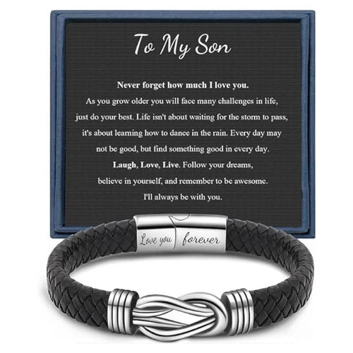 To My Son/Grandson Bracelet "Forever Linked Together" | Braided Leather Bracelet