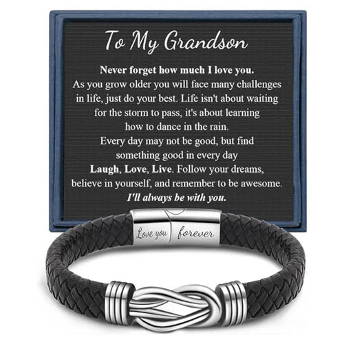 To My Son/Grandson Bracelet "Forever Linked Together" | Braided Leather Bracelet